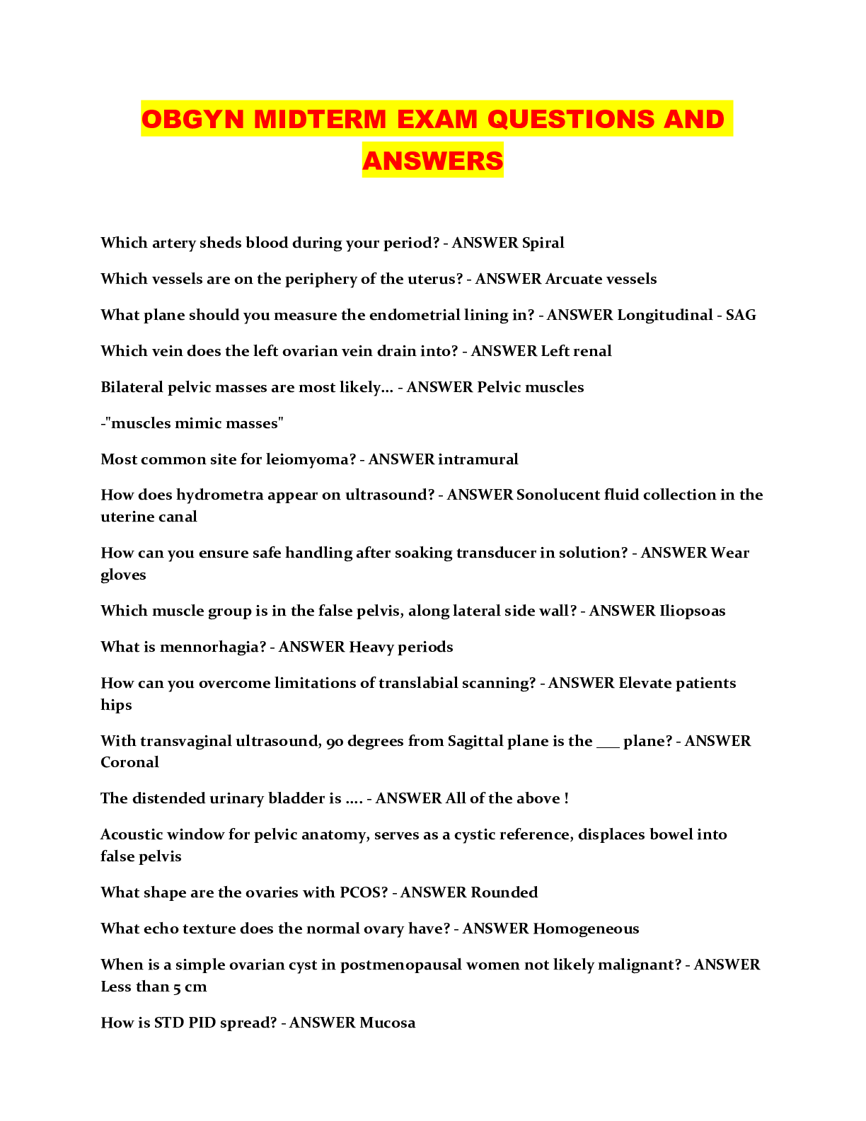 Preview image for OBGYN MIDTERM EXAM QUESTIONS AND ANSWERS